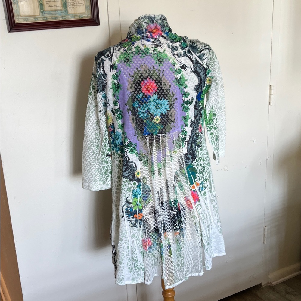 Kamana Floral Lace Tunic Top Jacket Kimono Cardigan Size S Sheer Boho Top Jacket